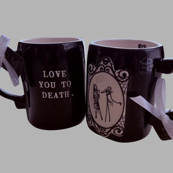 Rae Dunn Disney Nightmare Before Christmas "Love You To Death" Set of 2 Mugs - Picture 1 of 4